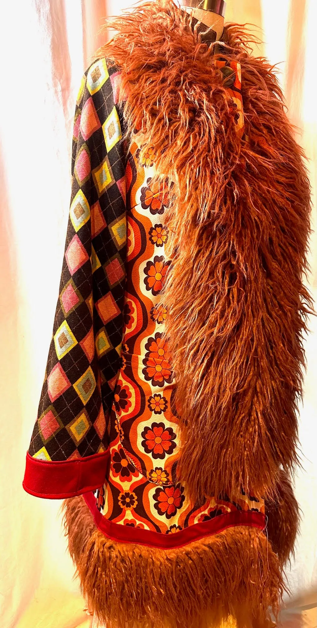 Multi-Textile Stretch Knit Jacket w/ Fake Fur Collar