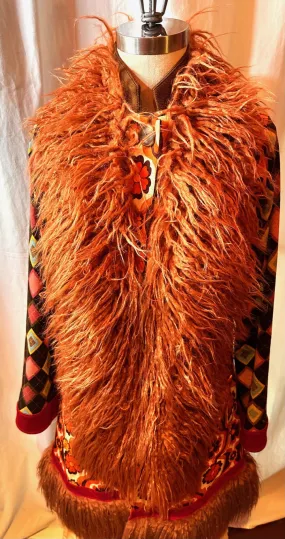 Multi-Textile Stretch Knit Jacket w/ Fake Fur Collar