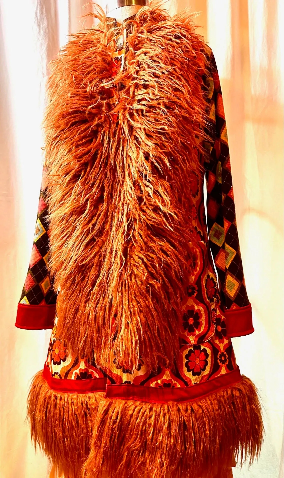 Multi-Textile Stretch Knit Jacket w/ Fake Fur Collar