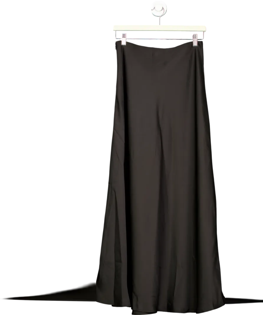 NA-KD Black Mid Waist Satin Maxi Skirt UK 6