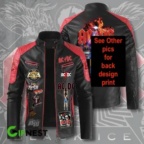 NEW Rock Band AC/DC Premium Leather Bomber Jacket Full Zip Graphics Front & Back, Sz XL, Retails $165