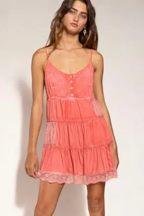 Nikki Beach Floral Embroidered Lace Inset Tiered Tunic Top