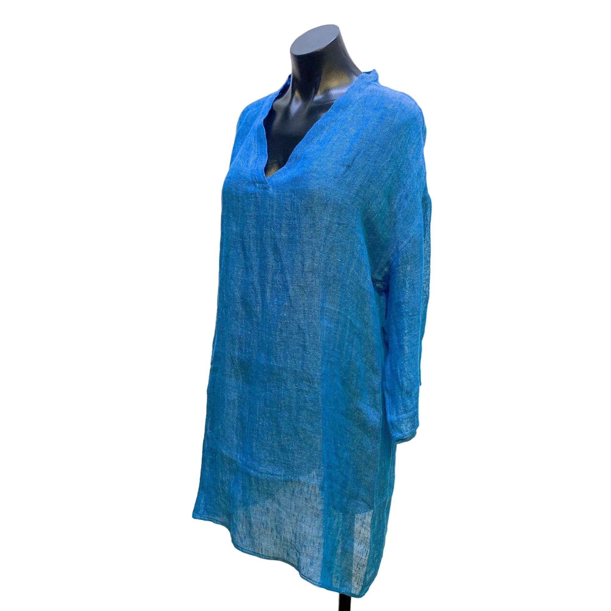 NWT Linen Amber Women's Blue Linen Tunic Dress L