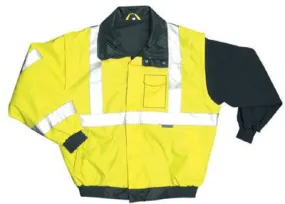 OccuNomix 3X Yellow PVC Coated Polyester Class 3 Weather Resistant Bomber Jacket With Front Hook And Loop Closure, 2" 3M Scotchlite Reflective Tape Striping And 2 Pockets