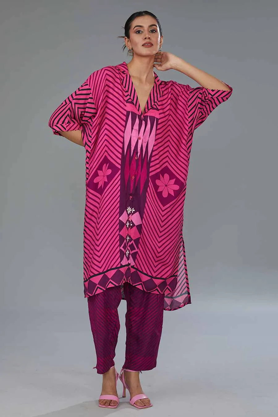 Pink Printed Tunic & Pant Set