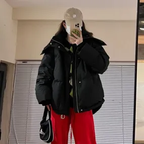 Plain Applique Hooded Zip Puffer Jacket