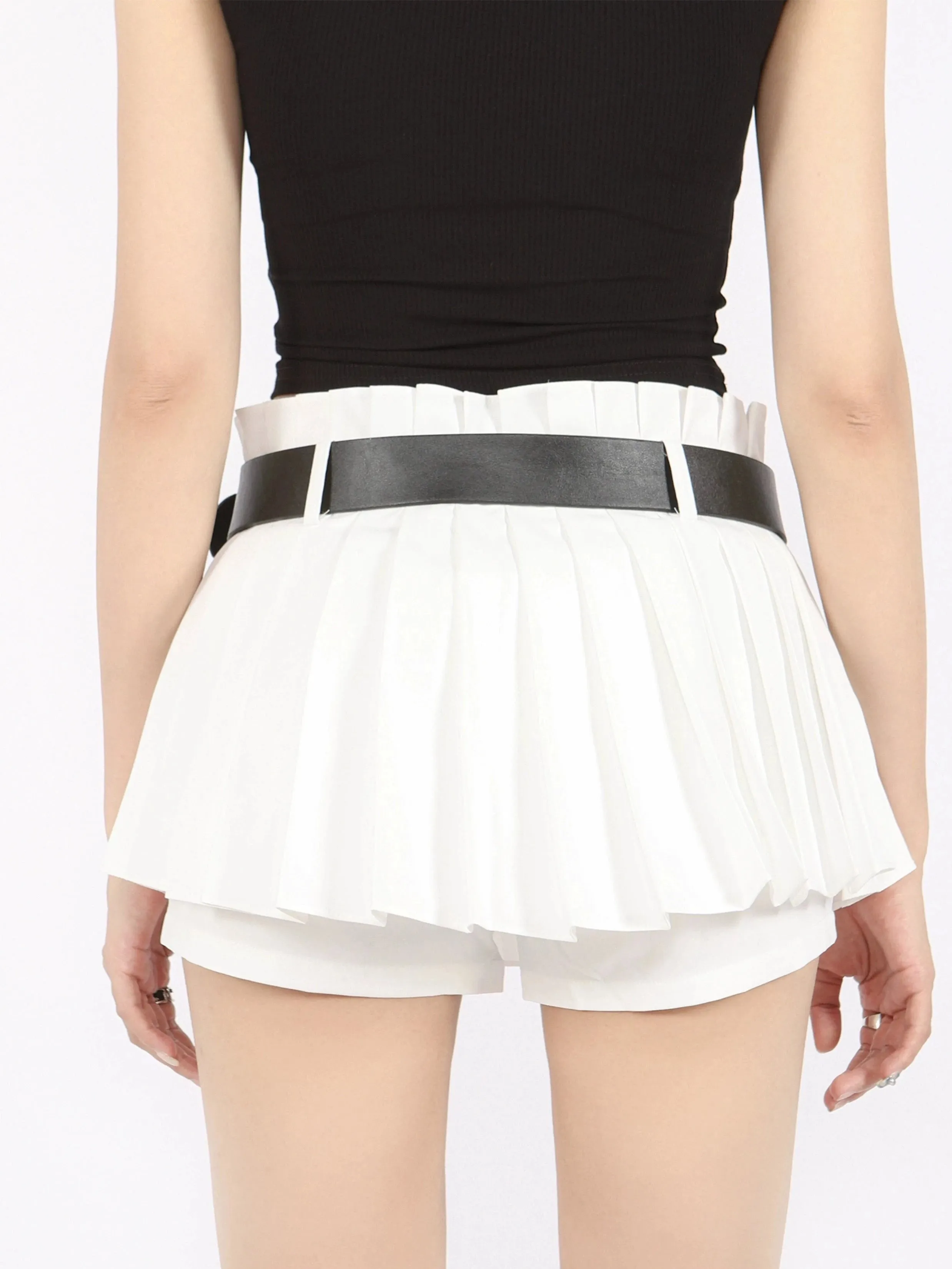 Pleated Flare Mini Layered Skort Skirt