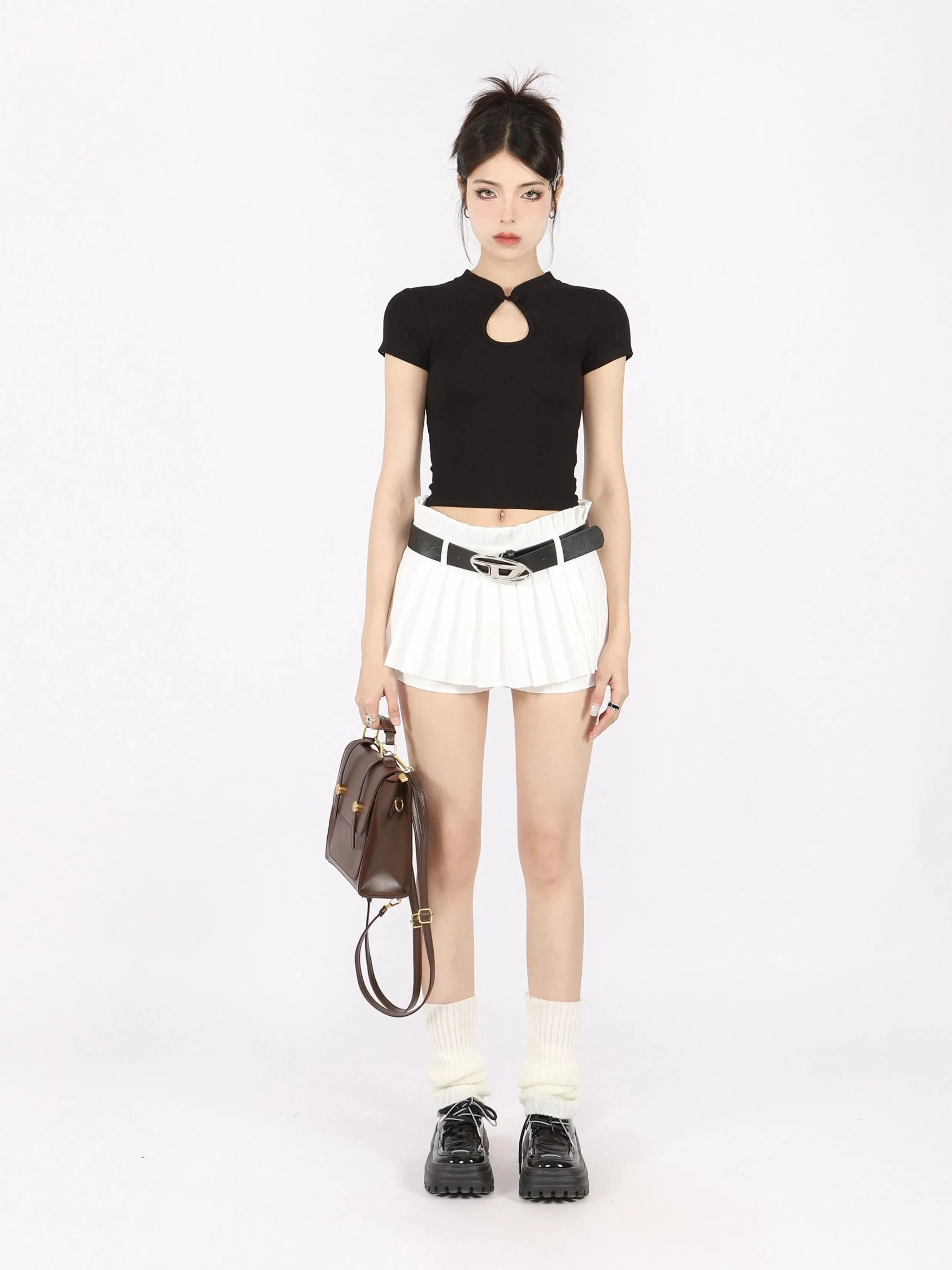 Pleated Flare Mini Layered Skort Skirt