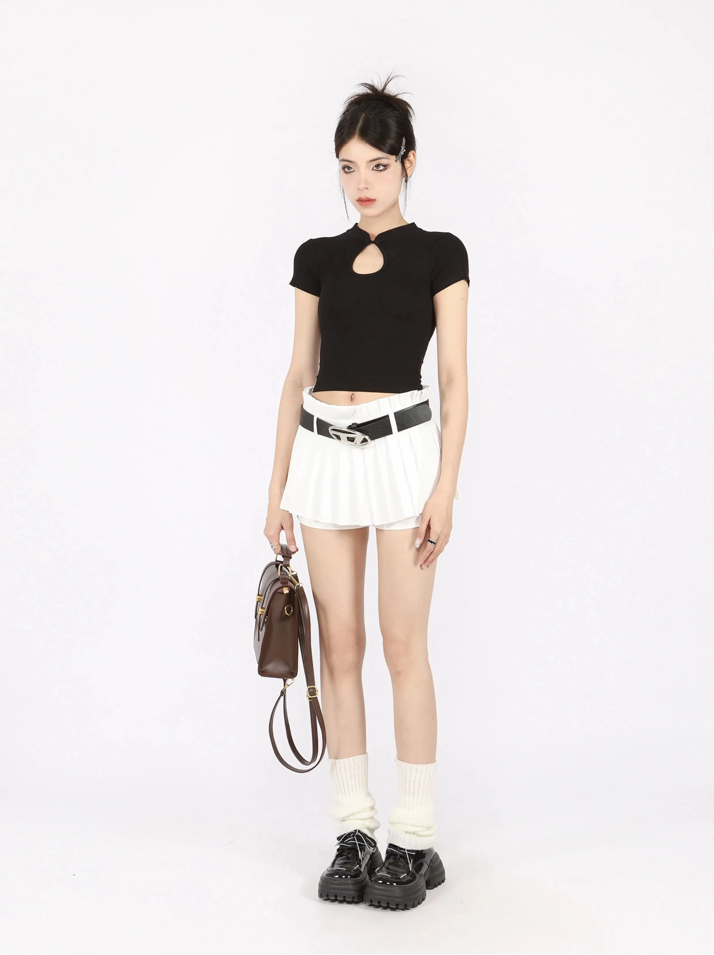 Pleated Flare Mini Layered Skort Skirt