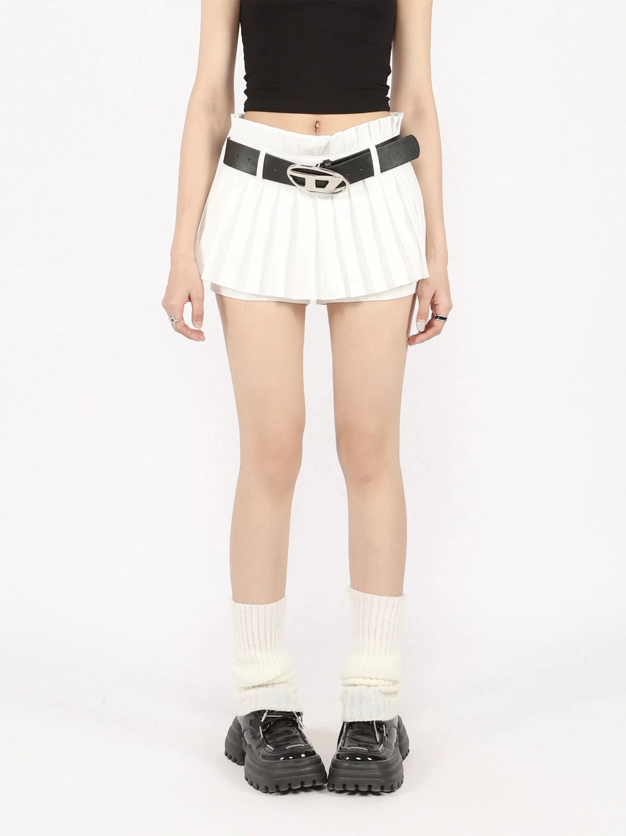 Pleated Flare Mini Layered Skort Skirt