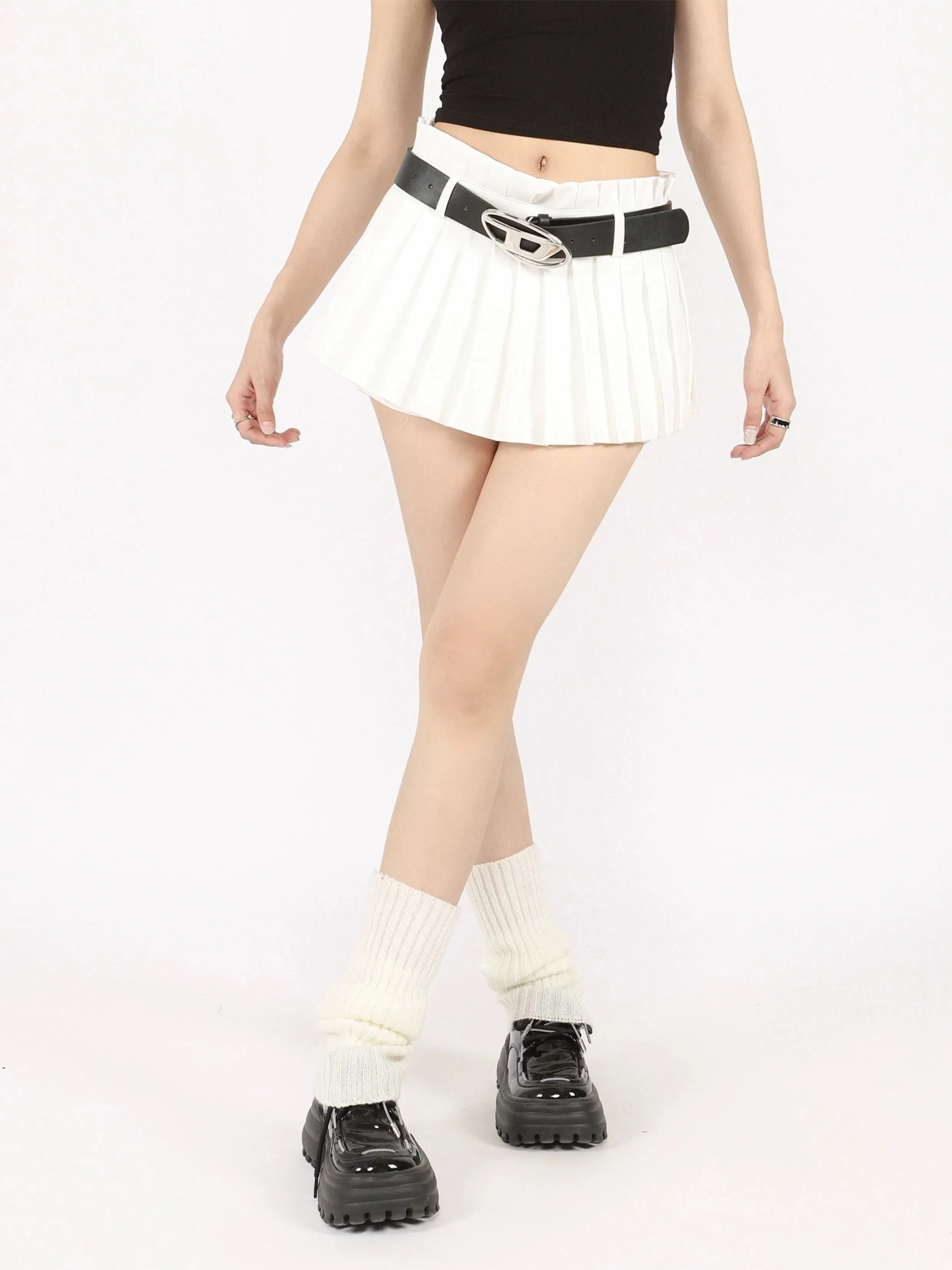 Pleated Flare Mini Layered Skort Skirt