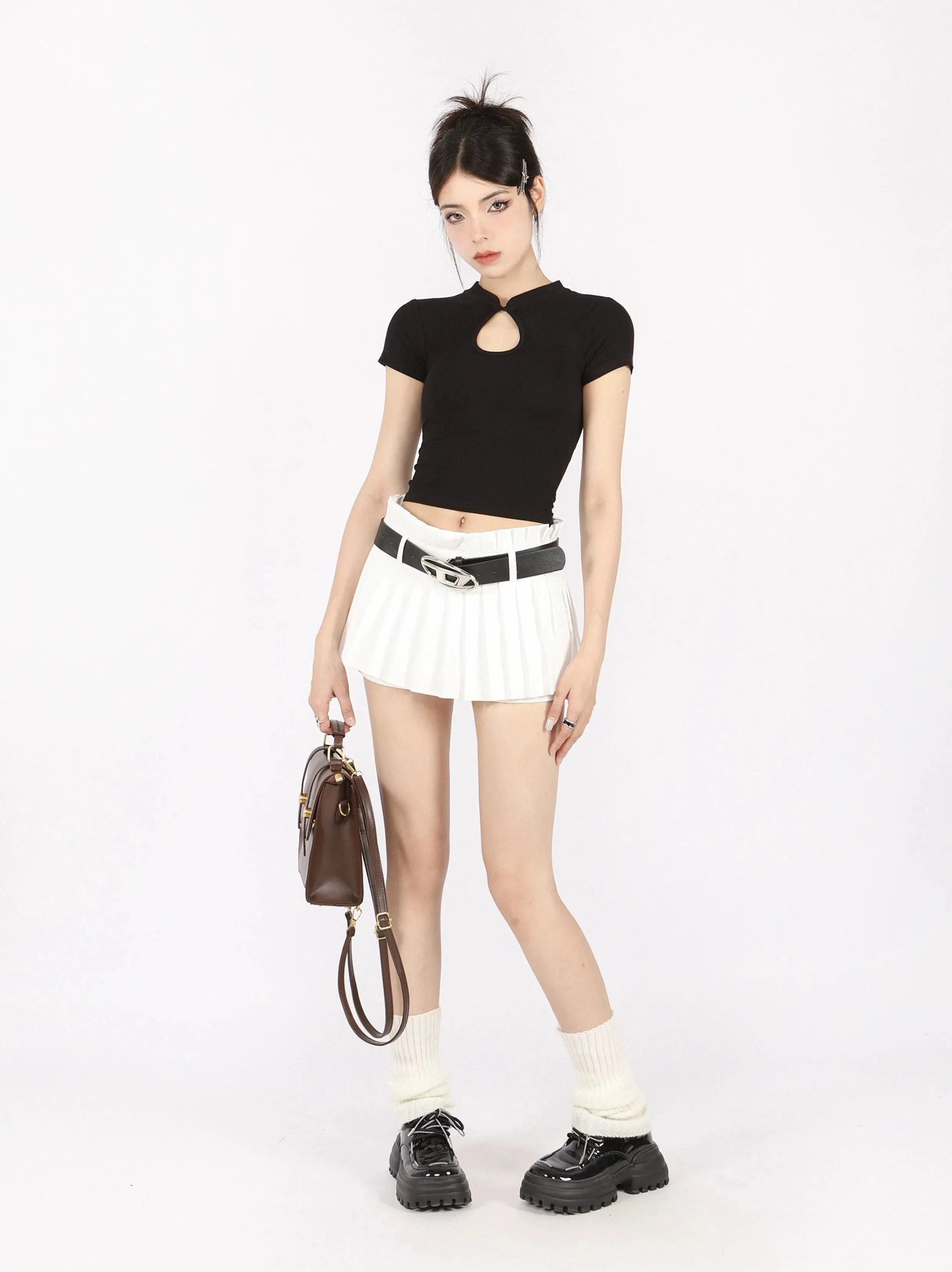 Pleated Flare Mini Layered Skort Skirt