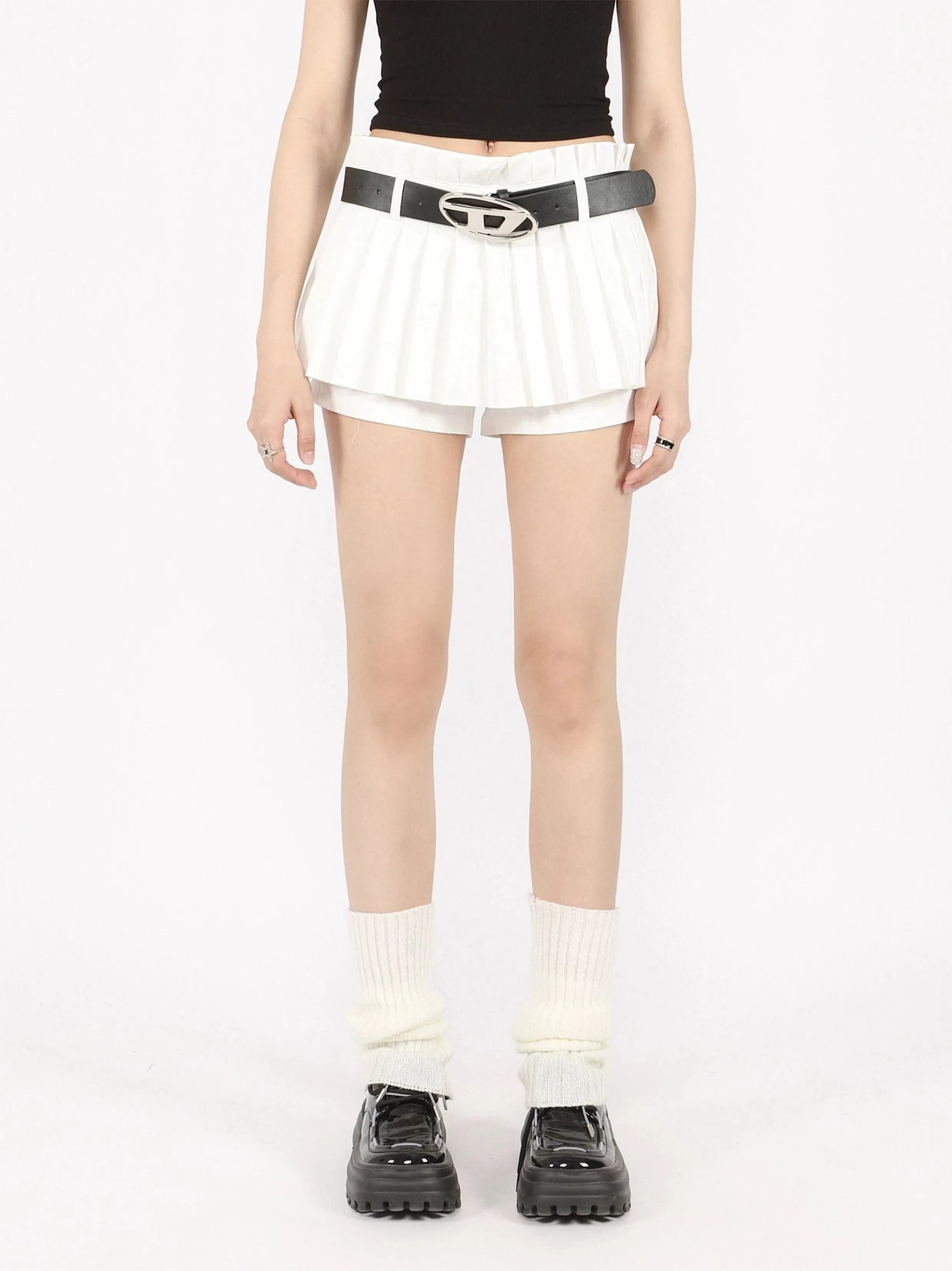 Pleated Flare Mini Layered Skort Skirt