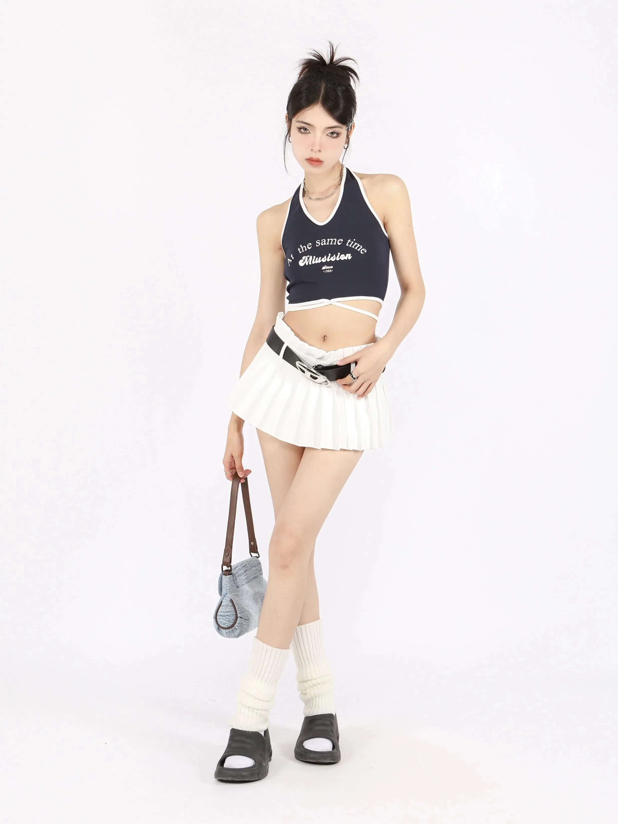 Pleated Flare Mini Layered Skort Skirt