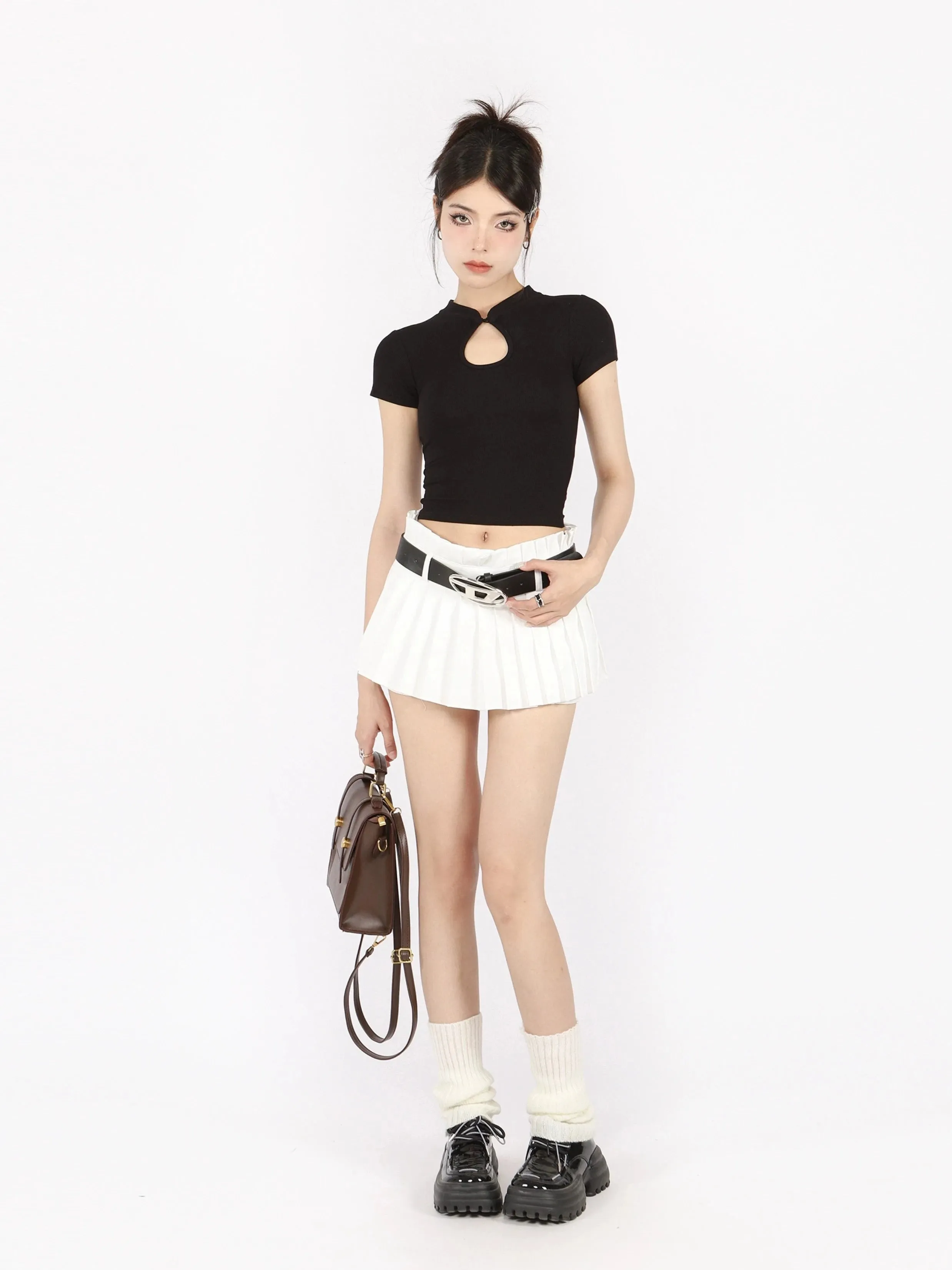 Pleated Flare Mini Layered Skort Skirt