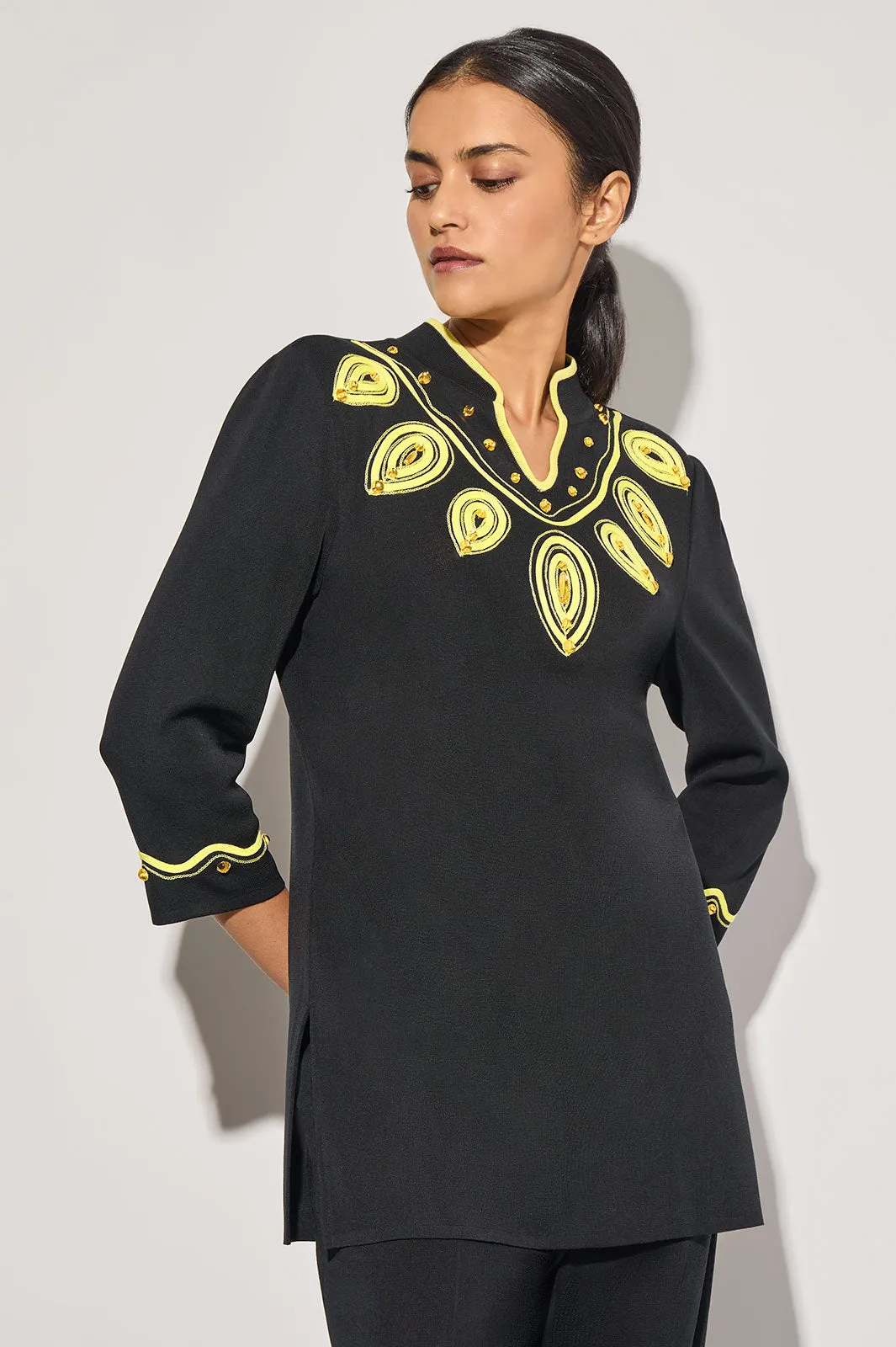 Plus Size Knit Soutache Trim Tunic