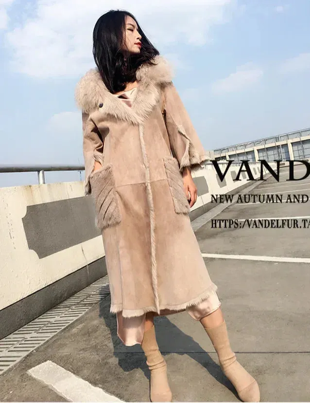 Real Sheepskin Coat Vintage Elegant Female Jacket Mink Fur Pocket Women's Clothing Winter Women's Coats Roupas Femeninas Zjt912