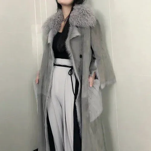Real Sheepskin Coat Vintage Elegant Female Jacket Mink Fur Pocket Women's Clothing Winter Women's Coats Roupas Femeninas Zjt912