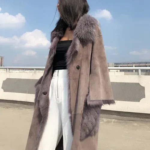 Real Sheepskin Coat Vintage Elegant Female Jacket Mink Fur Pocket Women's Clothing Winter Women's Coats Roupas Femeninas Zjt912