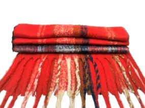 Red Check Tasselled Blanket Scarf