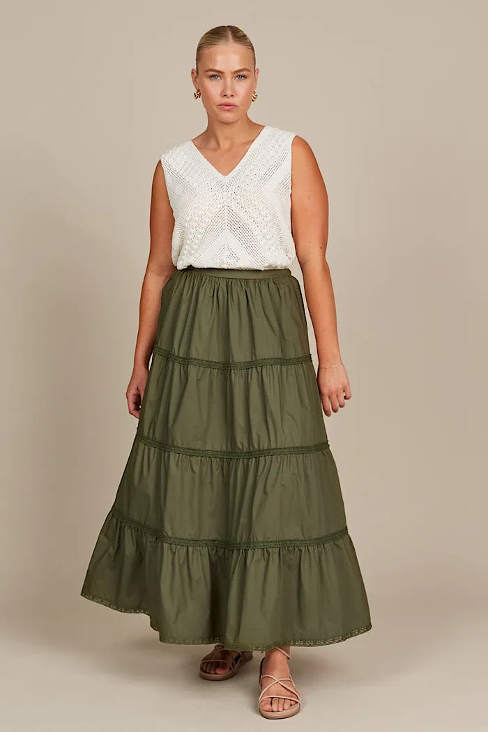 REMI TIERED SKIRT - OLIVE