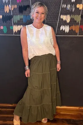 REMI TIERED SKIRT - OLIVE