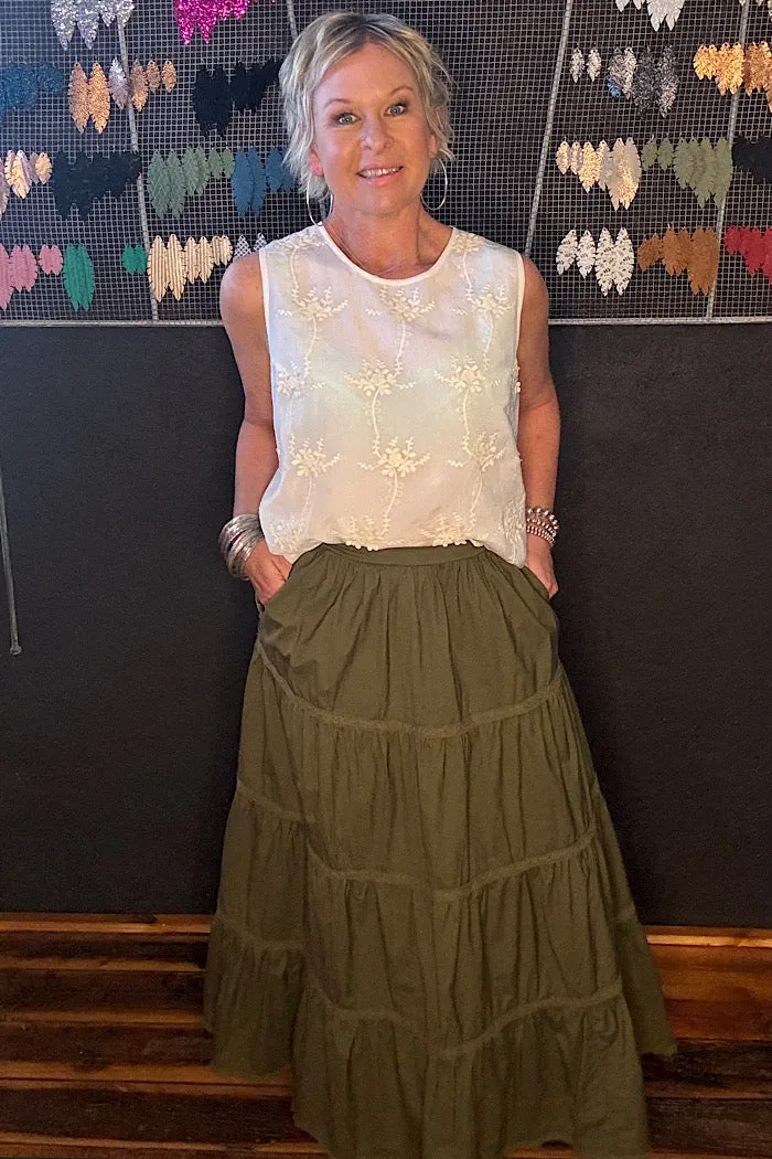 REMI TIERED SKIRT - OLIVE