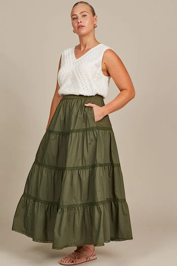 REMI TIERED SKIRT - OLIVE