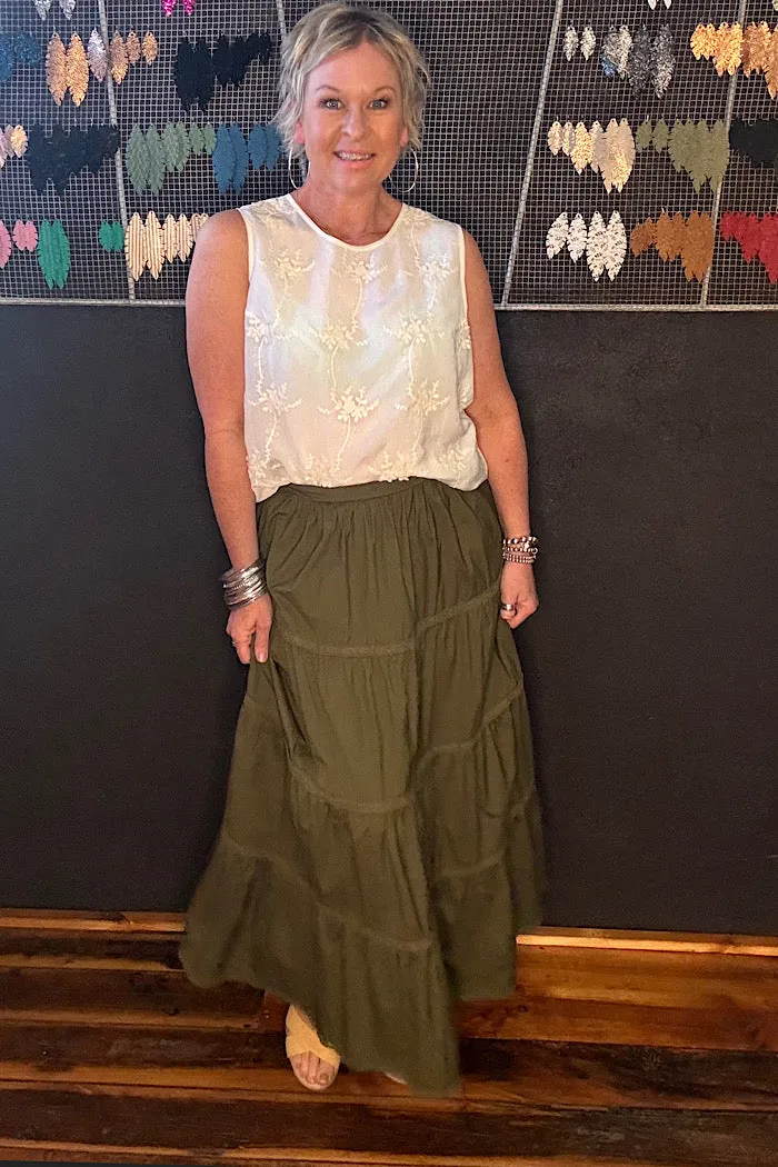 REMI TIERED SKIRT - OLIVE
