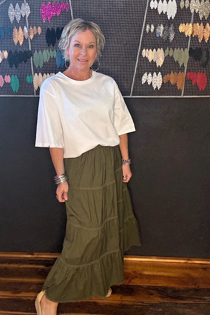 REMI TIERED SKIRT - OLIVE