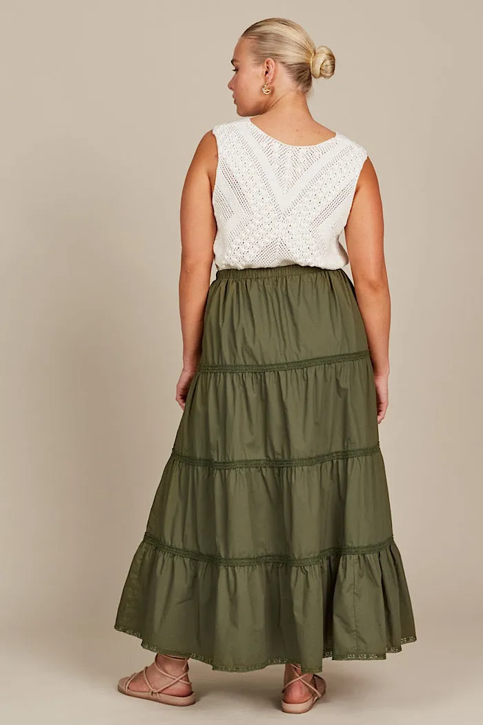 REMI TIERED SKIRT - OLIVE