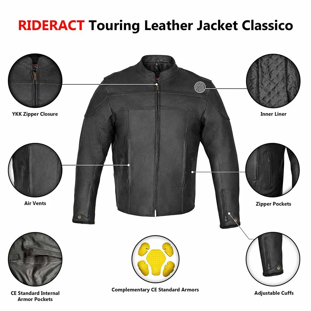 RIDERACT® Mens Leather Motorcycle Jacket Classico Moto Jacket