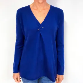 Royal Blue Cashmere Knotted Front V-Neck Tunic Jumper Medium