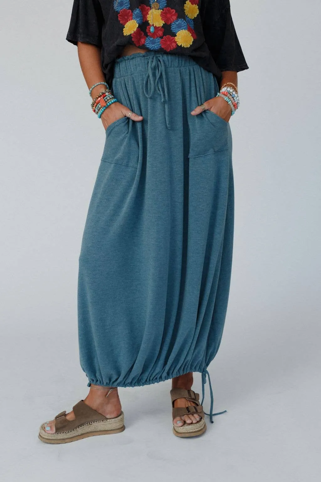 Rylie  Drawstring Maxi Skirt - Teal Boho Skirt