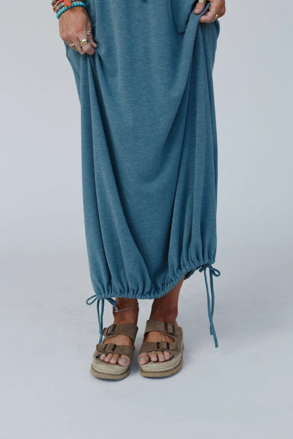 Rylie  Drawstring Maxi Skirt - Teal Boho Skirt