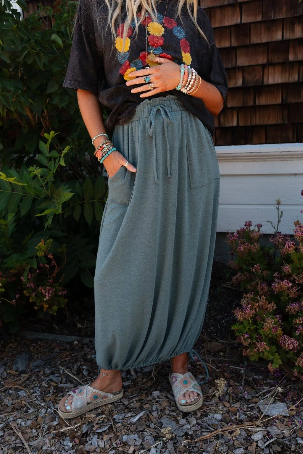 Rylie  Drawstring Maxi Skirt - Teal Boho Skirt