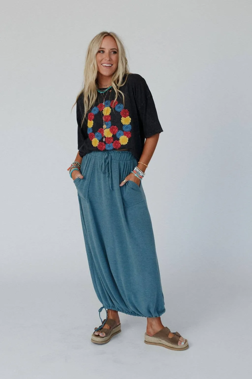 Rylie  Drawstring Maxi Skirt - Teal Boho Skirt
