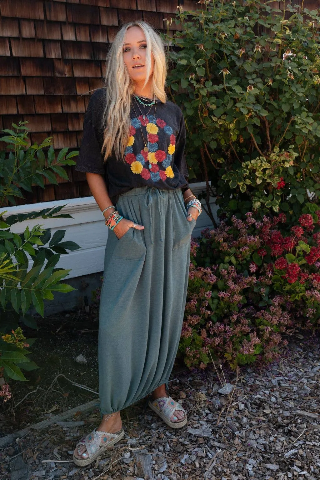 Rylie  Drawstring Maxi Skirt - Teal Boho Skirt