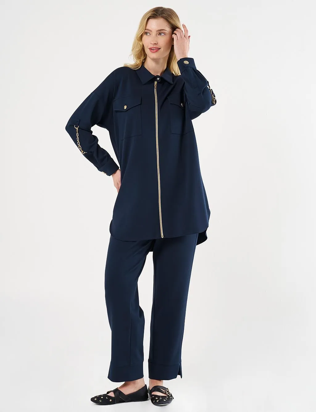 Scuba Double Suit Dark Navy Blue with Pocket Details