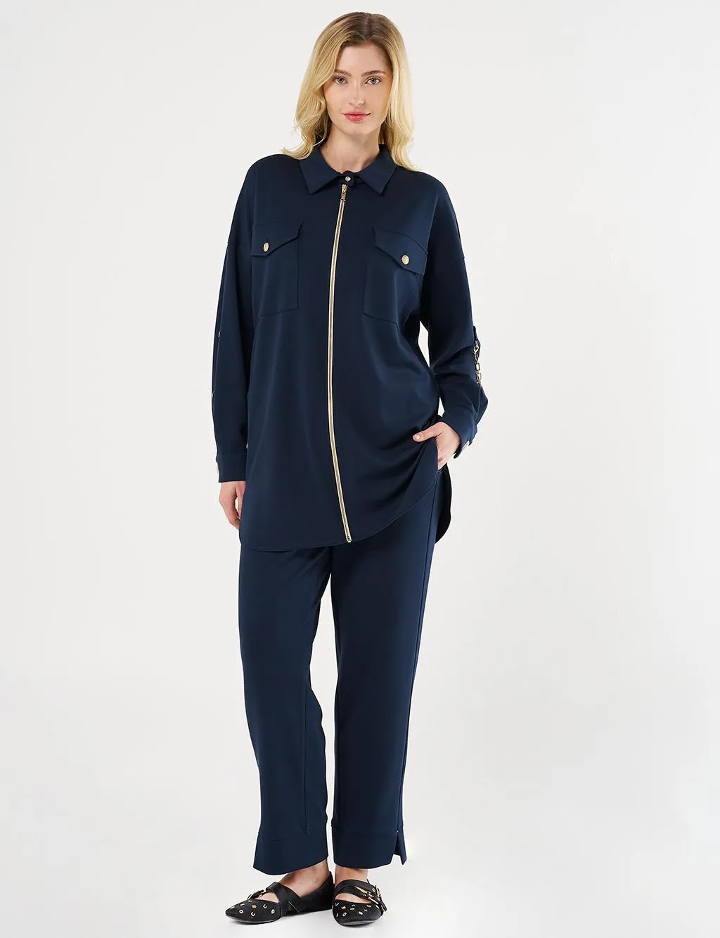 Scuba Double Suit Dark Navy Blue with Pocket Details