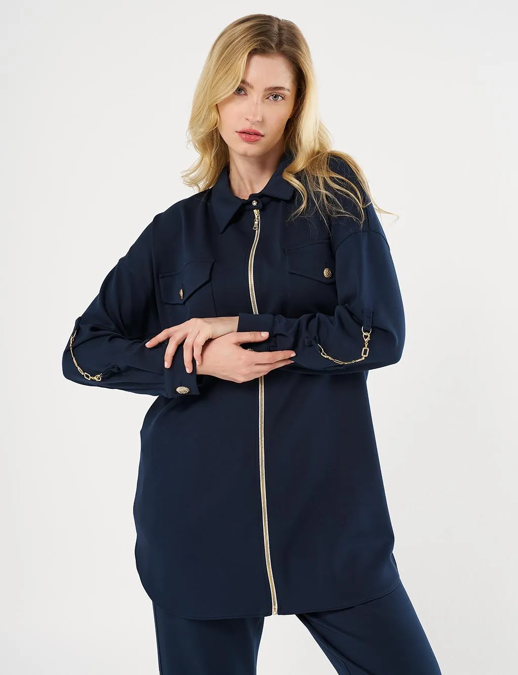 Scuba Double Suit Dark Navy Blue with Pocket Details