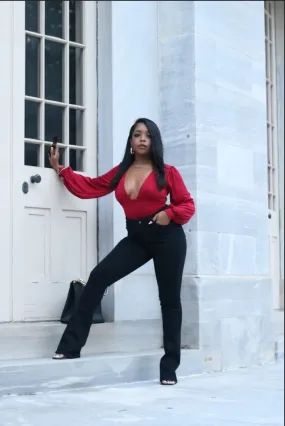 Shirred Blouson Sleeve Bodysuit