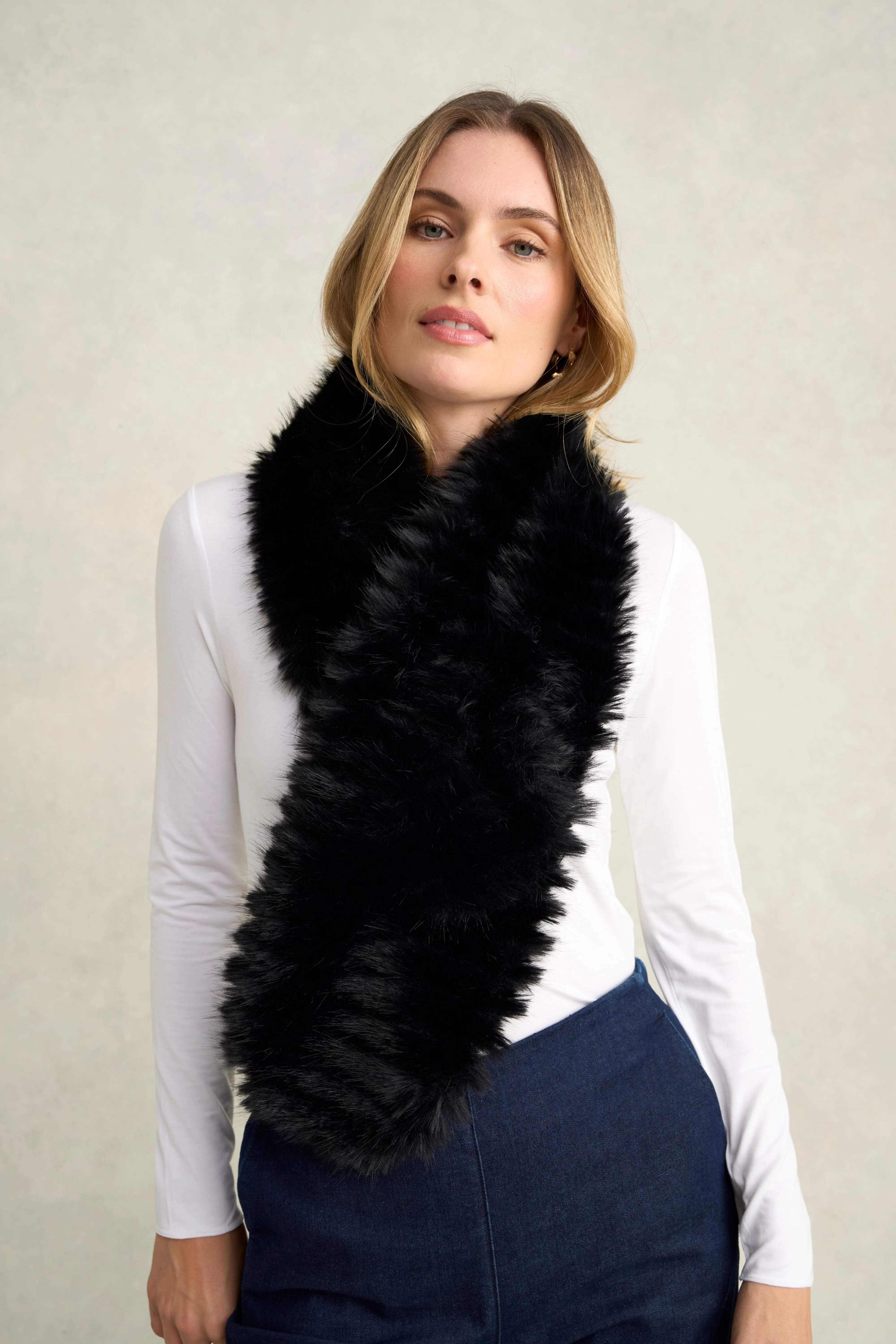 Stripe Faux Fur Collar - Black