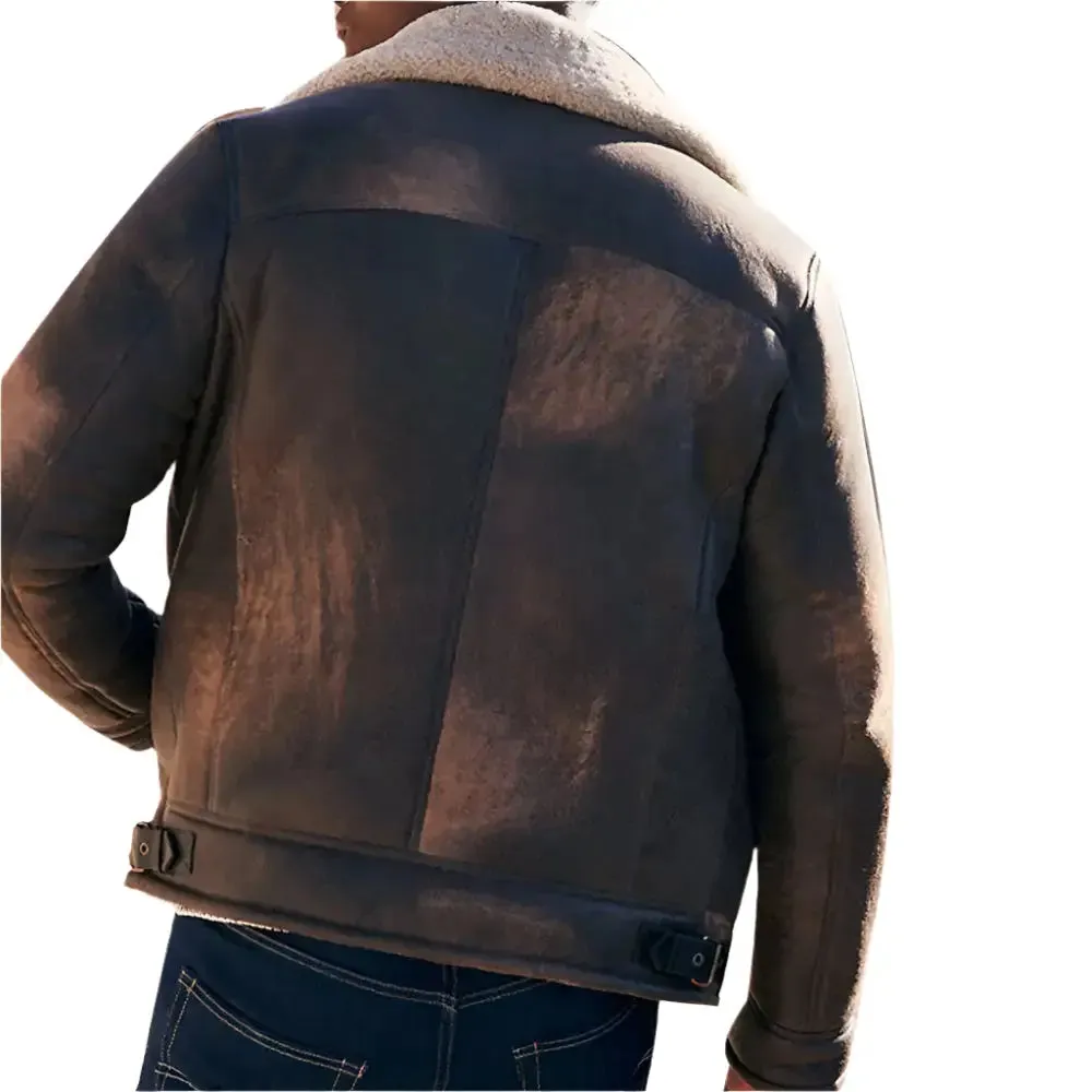 Stylish Shearling Sheepskin Bomber Moto Jacket - Warm & Durable