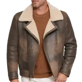 Stylish Shearling Sheepskin Bomber Moto Jacket - Warm & Durable