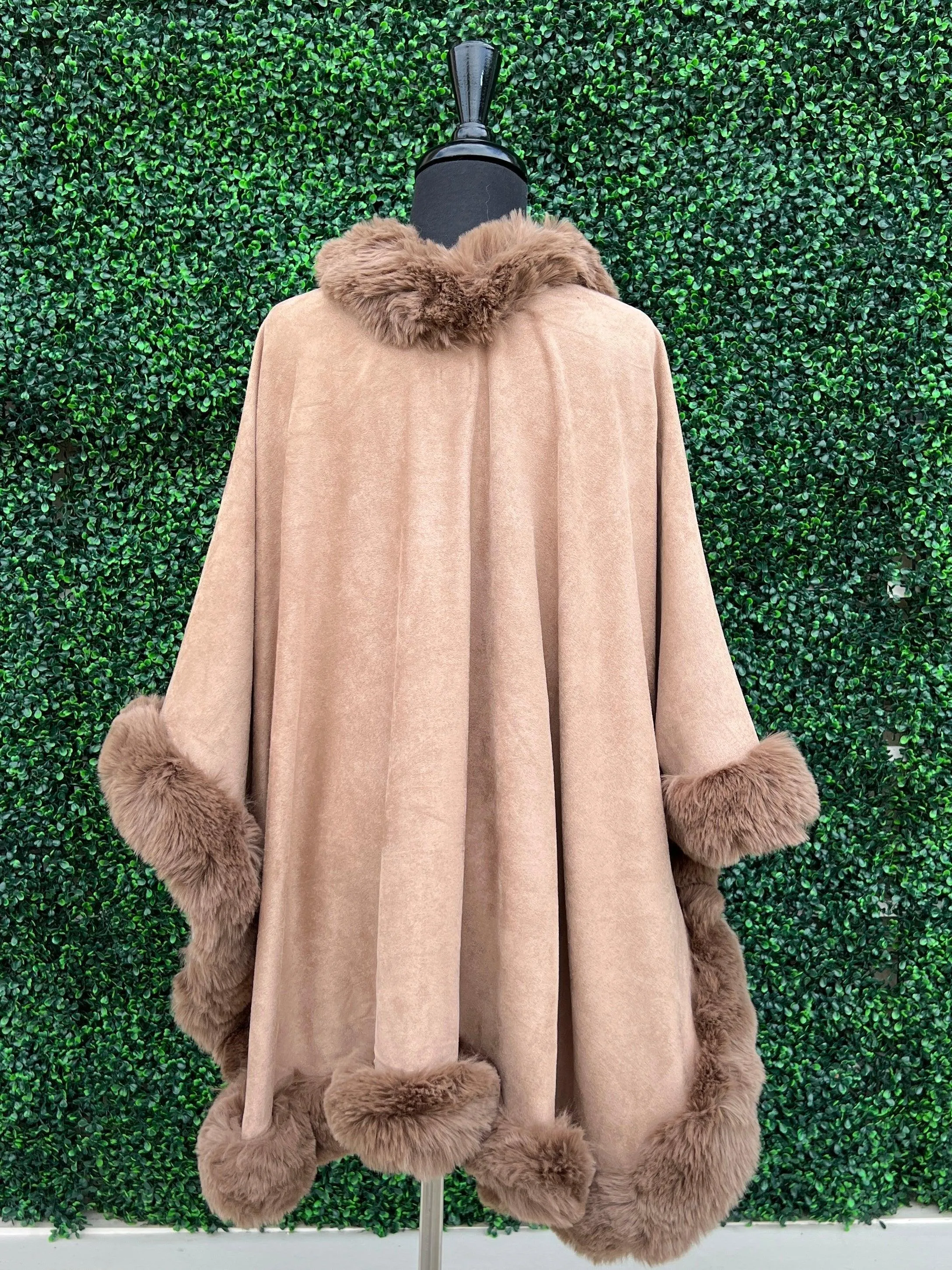 Suede Faux Suede Fur Edged Cape