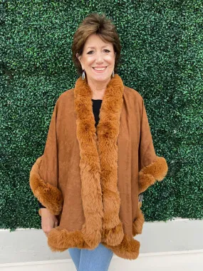 Suede Faux Suede Fur Edged Cape