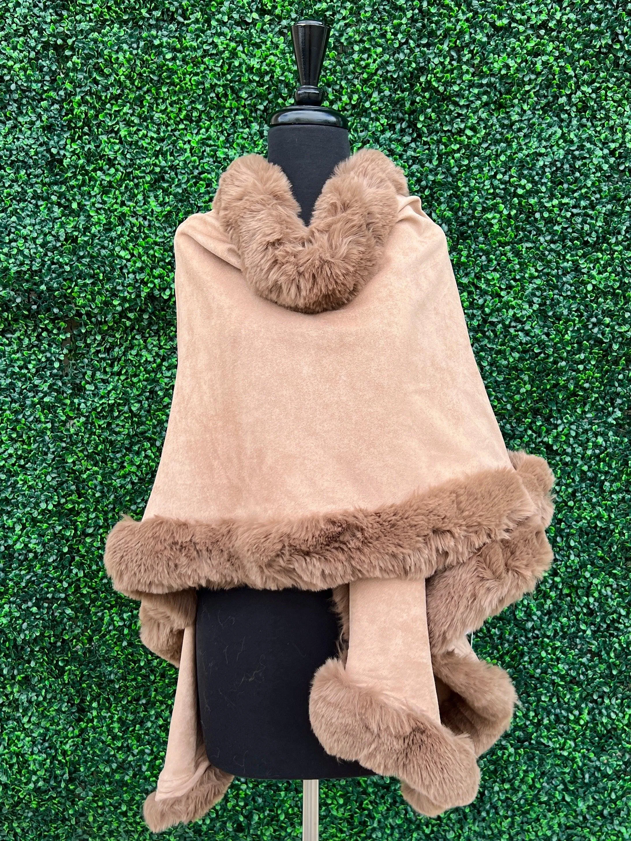 Suede Faux Suede Fur Edged Cape