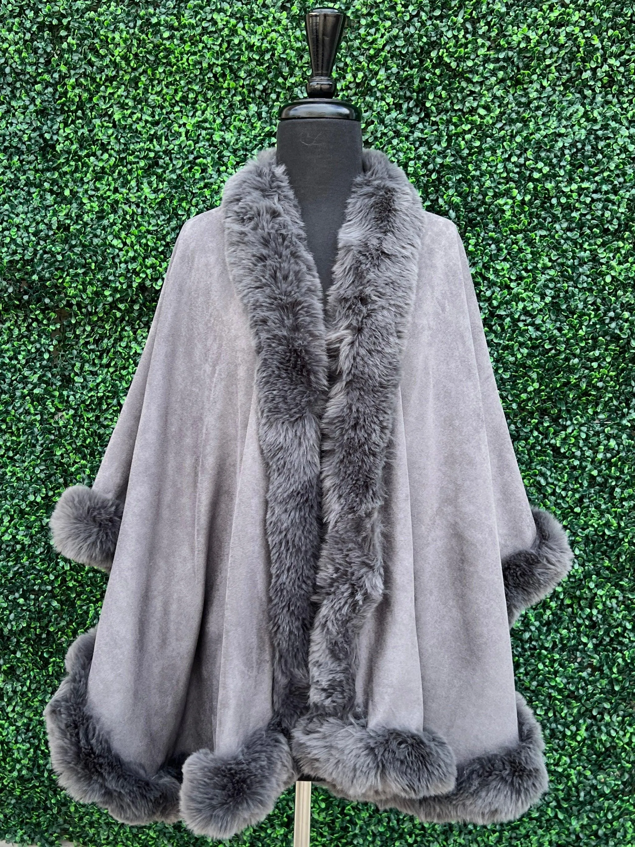 Suede Faux Suede Fur Edged Cape