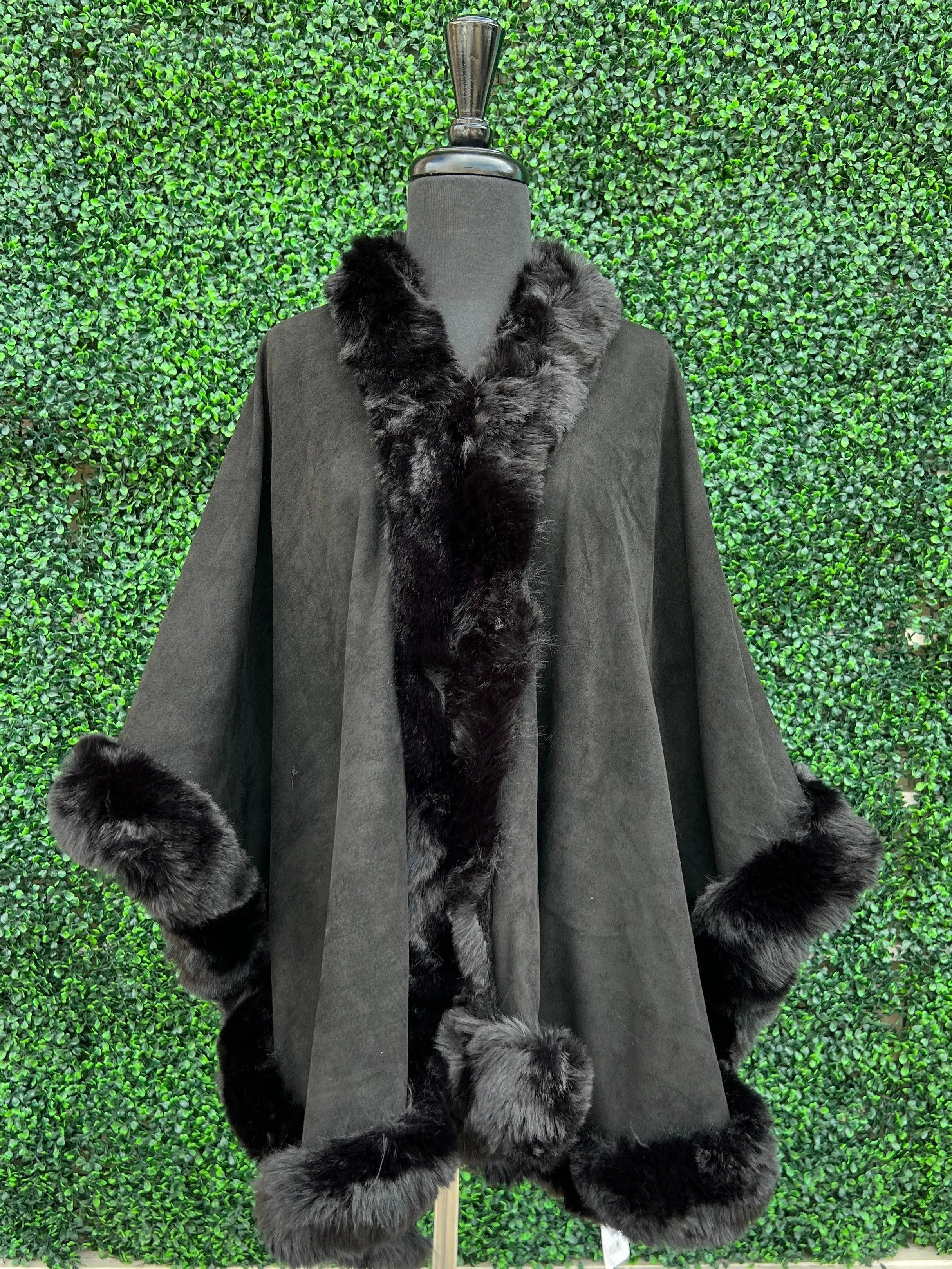 Suede Faux Suede Fur Edged Cape